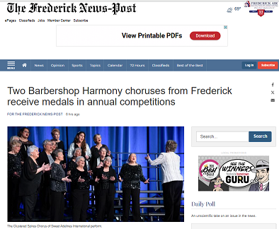 Two Barbershop Choruses from Frederick Receive Medals in Annual Competitions Two Barbershop Choruses from Frederick Receive Medals in Annual Competitions